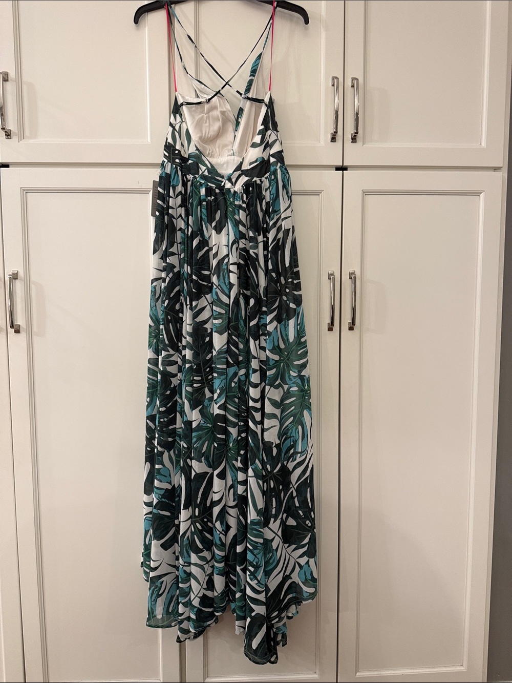 NWT Tropical Palm Leaf Maxi Dress | Green & White Resort Dress | Size L - Picture 2 of 4